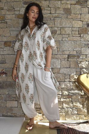 Mika Flower & Stripe Duster Shirt Stone